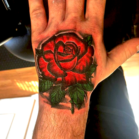 Tattoos - Fun, Colorful Hand Rose - 143405